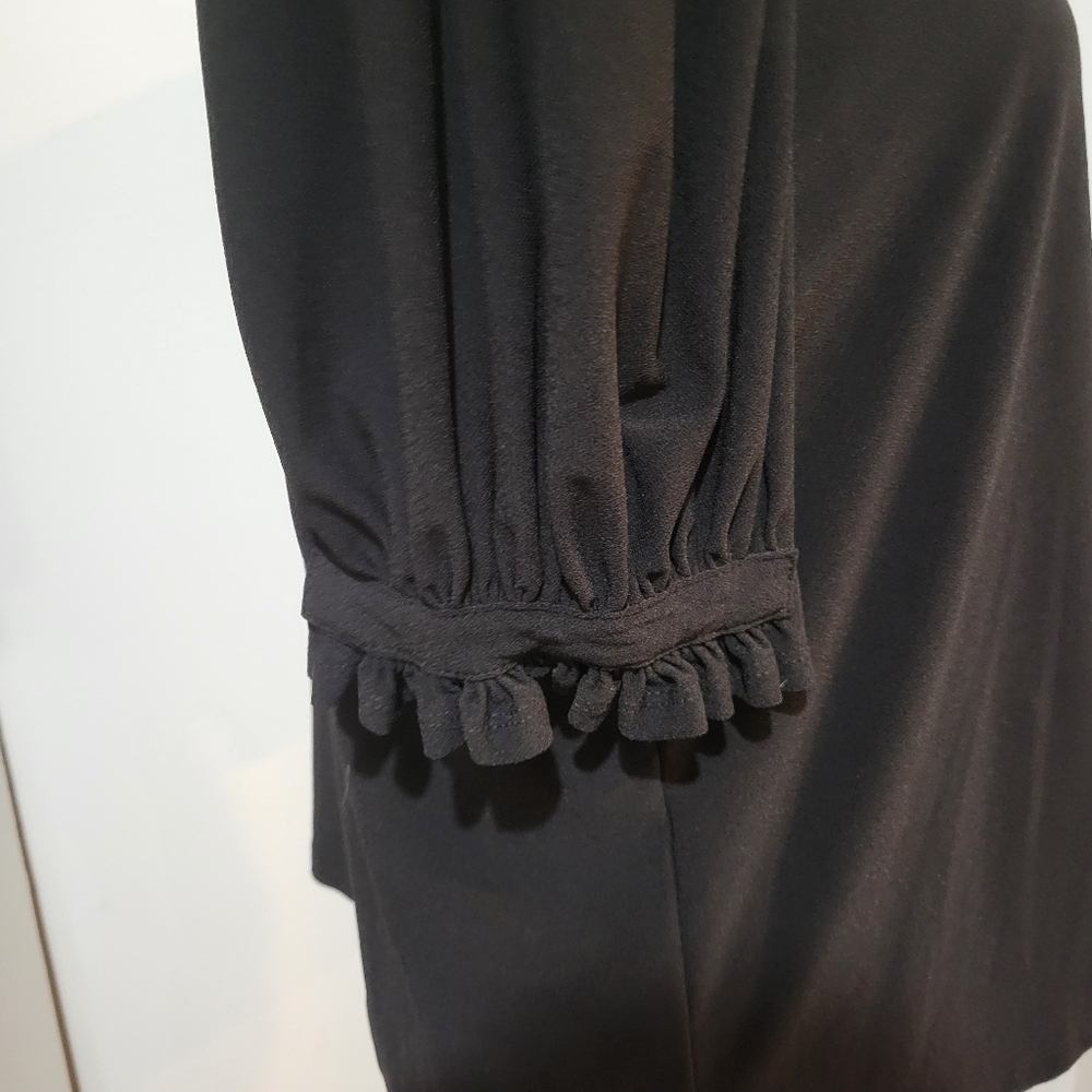 CeCe Balloon Sleeve Solid Black Round Neck Workwear Goth Blouse | Medium - Picture 4 of 7